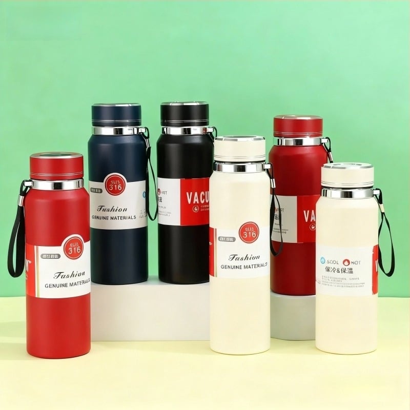 Termos din oțel inoxidabil 316, 800 ml, cană de călătorie cu afișaj temperatură, infuzor de ceai, capac filetat