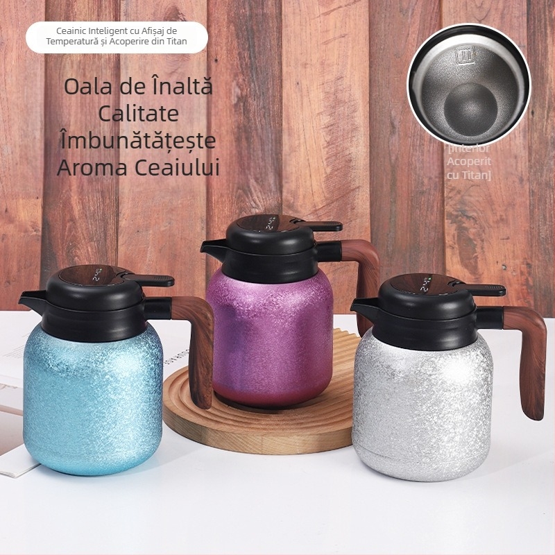 Ceainic-termos cu interior din titan, cu separare ceai-apă, capacitate mare și afișaj inteligent al temperaturii, pentru casă și birou
