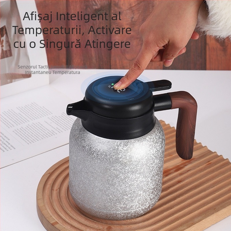 Ceainic-termos cu interior din titan, cu separare ceai-apă, capacitate mare și afișaj inteligent al temperaturii, pentru casă și birou