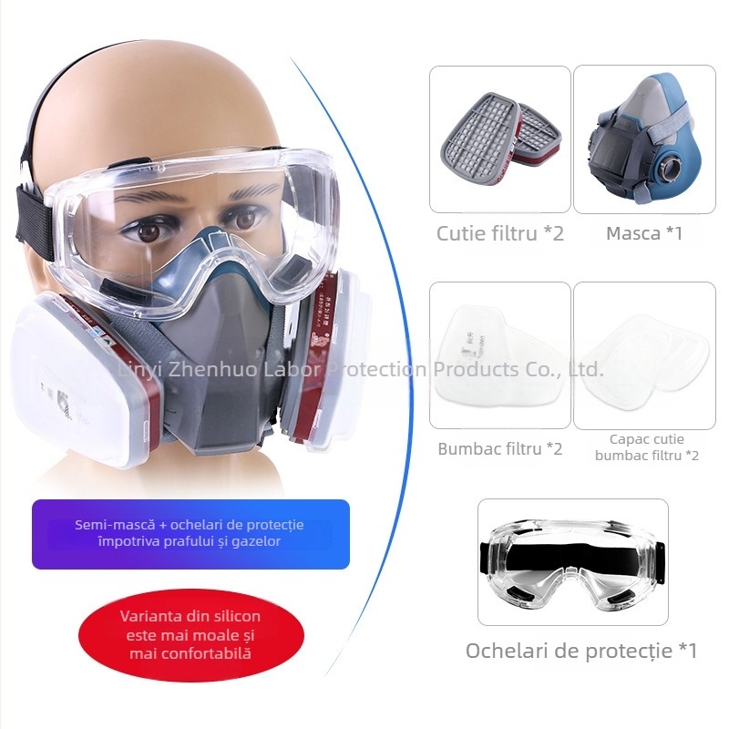 Mască de gaz din silicon pentru vopsire cu pulverizare, pesticide, renovare, formaldehidă și gaze chimice — Model 6502