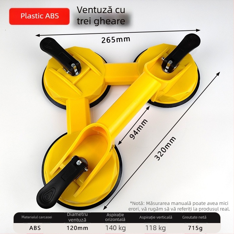 Ventuză din sticlă pentru manipularea plăcilor de tavan, durabilă, din ABS plastic și aliaj de aluminiu, cu prinderi simple, duble sau triple pentru plăci ceramice