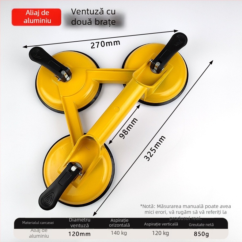 Ventuză din sticlă pentru manipularea plăcilor de tavan, durabilă, din ABS plastic și aliaj de aluminiu, cu prinderi simple, duble sau triple pentru plăci ceramice