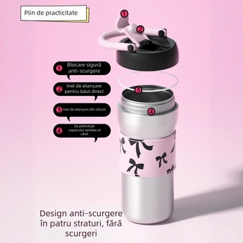 Cupa termică drăguță, din oțel inoxidabil 304, cu capacitate mare, ușor de purtat cu mâner, potrivită pentru cafea și apă