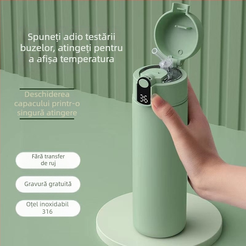 Cană termos cu afișaj inteligent al temperaturii, design drept, oțel inoxidabil minimalist, cadou