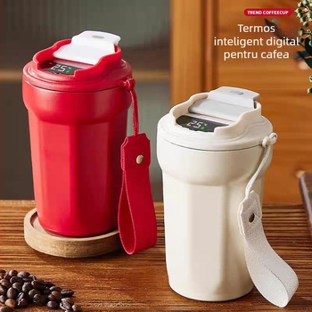 Ceșă de cafea octogonală cu măsurare inteligentă a temperaturii și afișaj, compartiment interior din oțel inoxidabil 316, termos izolat cu mâner de sfoară, cadou creativ