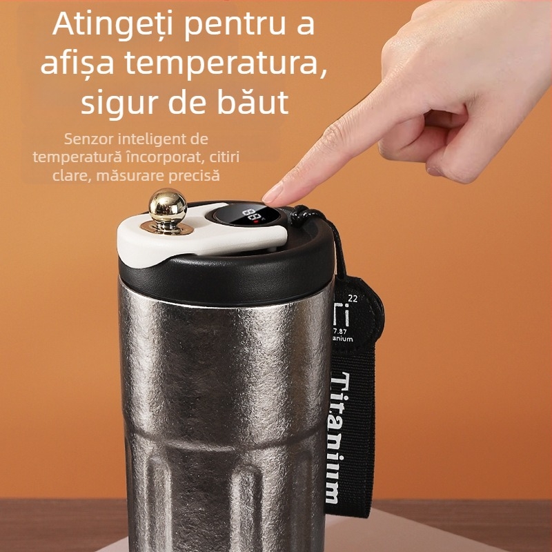 Cana termică din titan pură, cu afișaj inteligent al temperaturii și compartiment pentru ceai, portabilă pentru maşină, cadou de afaceri