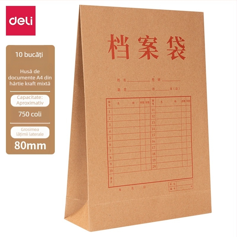 Deli 8383 serie Mapă din kraft, format A4, 250 g, documente mixte, dosar pentru licitații