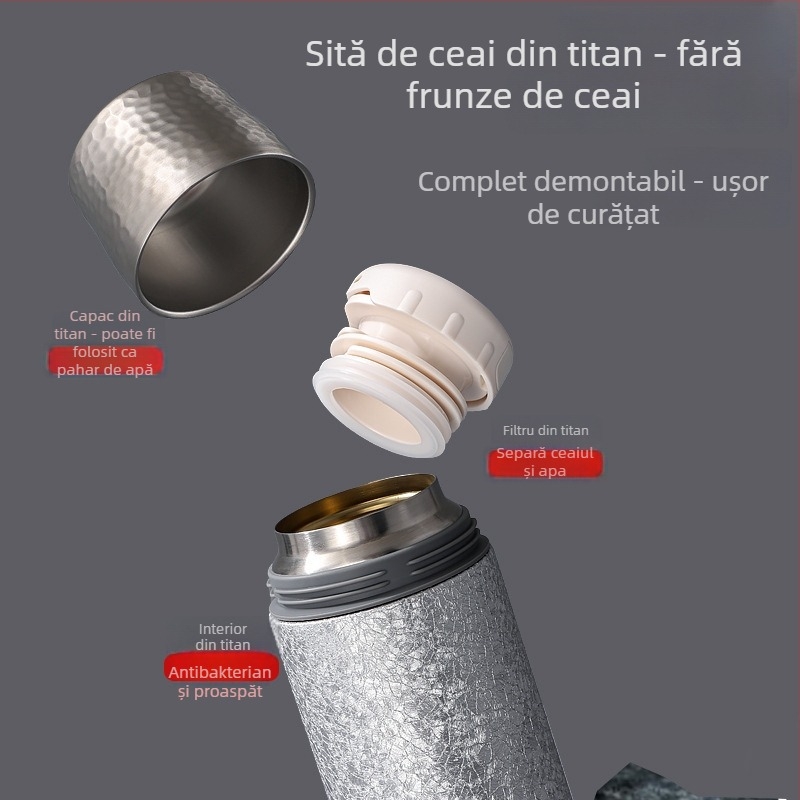 Termos cu pereți interiori din titan, separare ceai-apă, capac glisant, aspect elegant, cadou de afaceri