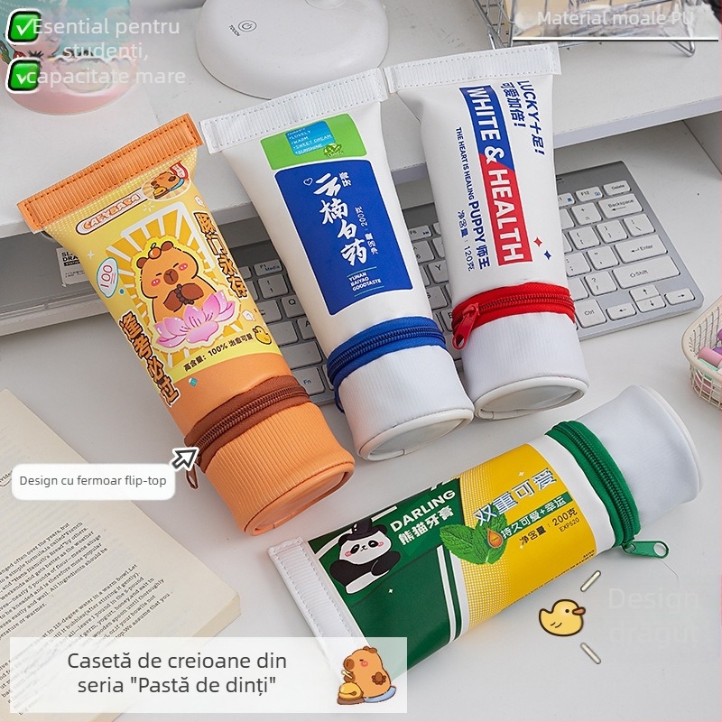 Penar în formă de pastă de dinți, capacitate mare, design drăguț cu desene animate, personalizat, pentru elevi din învățământul primar