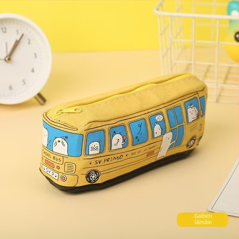 Penar creativ, capacitate mare, cu teme autobuz și mașină, pentru grădiniță și școala primară, stil coreean minimalist