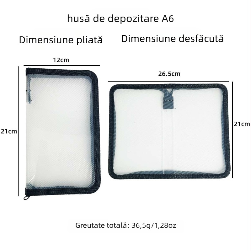 A6 husă transparentă de depozitare cu textură twill, pentru autocolante și materiale pentru jurnal, design minimalist, capacitate mare