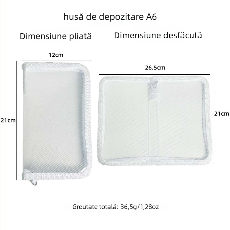 A6 husă transparentă de depozitare cu textură twill, pentru autocolante și materiale pentru jurnal, design minimalist, capacitate mare