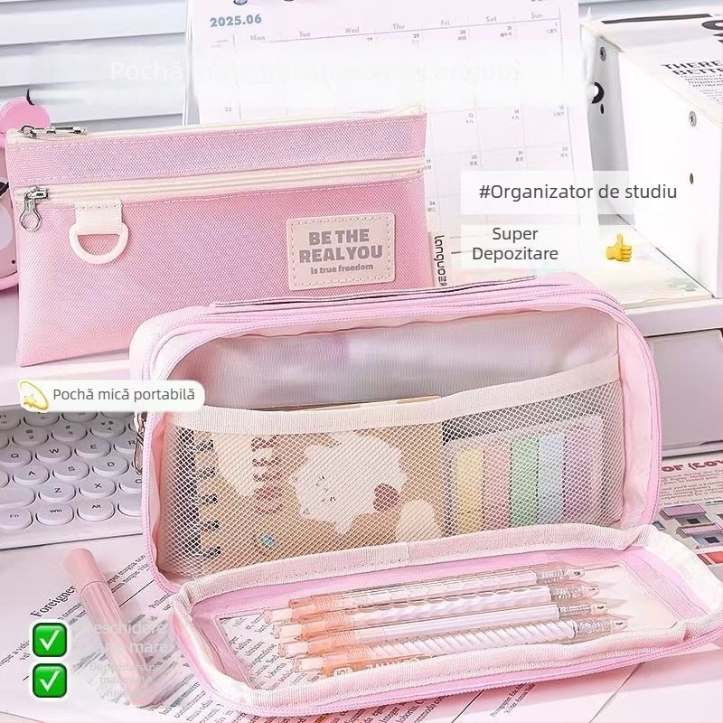 Blue Fruit Penar Transparent cu Straturi Multiple, Capacitate Mare, Design Minimalist, Organizator pentru Materiale Școlare