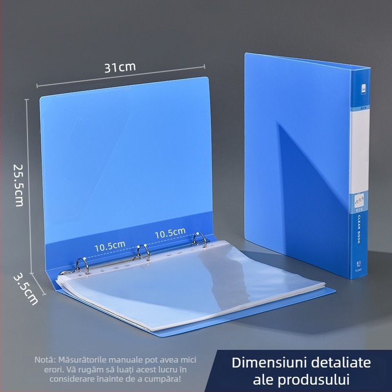 Dosar albastru cu 3 găuri, capacitate mare, multifuncțional, pentru format A4