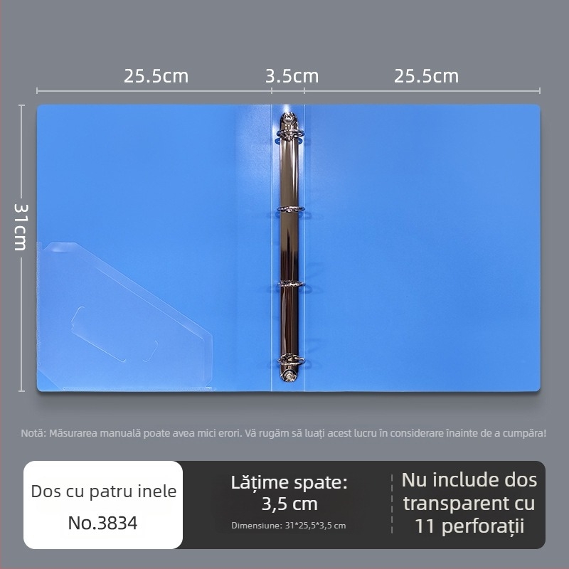 Dosar albastru cu 3 găuri, capacitate mare, multifuncțional, pentru format A4