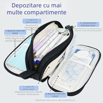 Penar pentru creioane, capacitate mare, design simplu, pentru elevi de clasele primare și gimnaziale