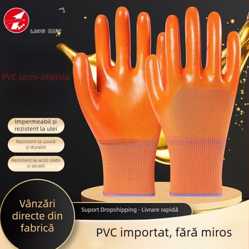 Mănuși PVC semi-impregnate, rezistente la ulei, uzură, antiderapante, impermeabile, îngroșate și calde, mănuși de protecție pentru întreținere pe șantier.
