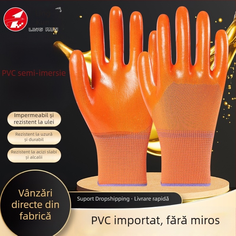 Mănuși PVC semi-impregnate, rezistente la ulei, uzură, antiderapante, impermeabile, îngroșate și calde, mănuși de protecție pentru întreținere pe șantier.