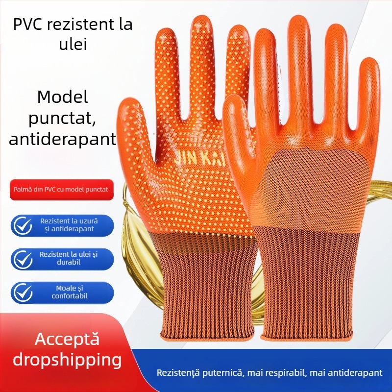 Mănuși PVC semi-impregnate, rezistente la ulei, uzură, antiderapante, impermeabile, îngroșate și calde, mănuși de protecție pentru întreținere pe șantier.