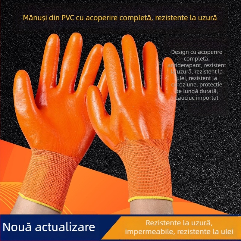 Mănuși PVC semi-impregnate, rezistente la ulei, uzură, antiderapante, impermeabile, îngroșate și calde, mănuși de protecție pentru întreținere pe șantier.