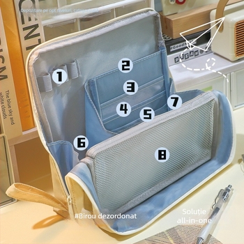 Penar minimalist, multifunctional, cu capacitate mare, care poate sta în poziție verticală pentru elevi