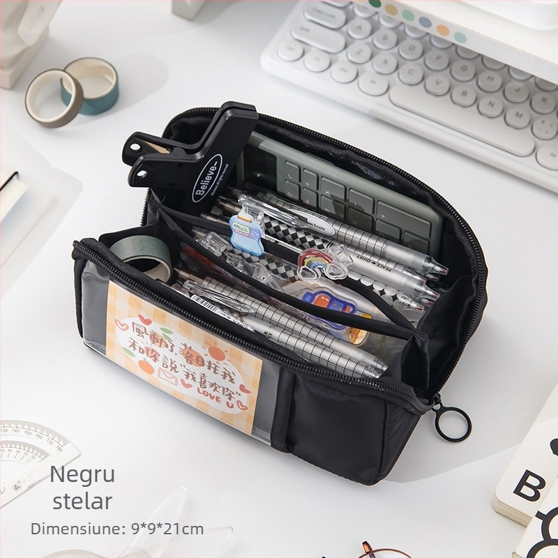 Penar monocrom, stil japonez, capacitate mare, pentru elevi de gimnaziu, unisex, spațiu de depozitare pentru rechizite