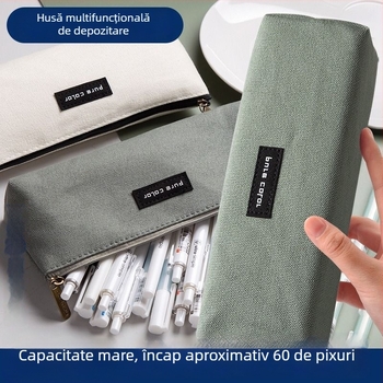Penar din pânză cu fermoar, capacitate mare, pentru elevi, cu design desene animate și posibilitate imprimare logo
