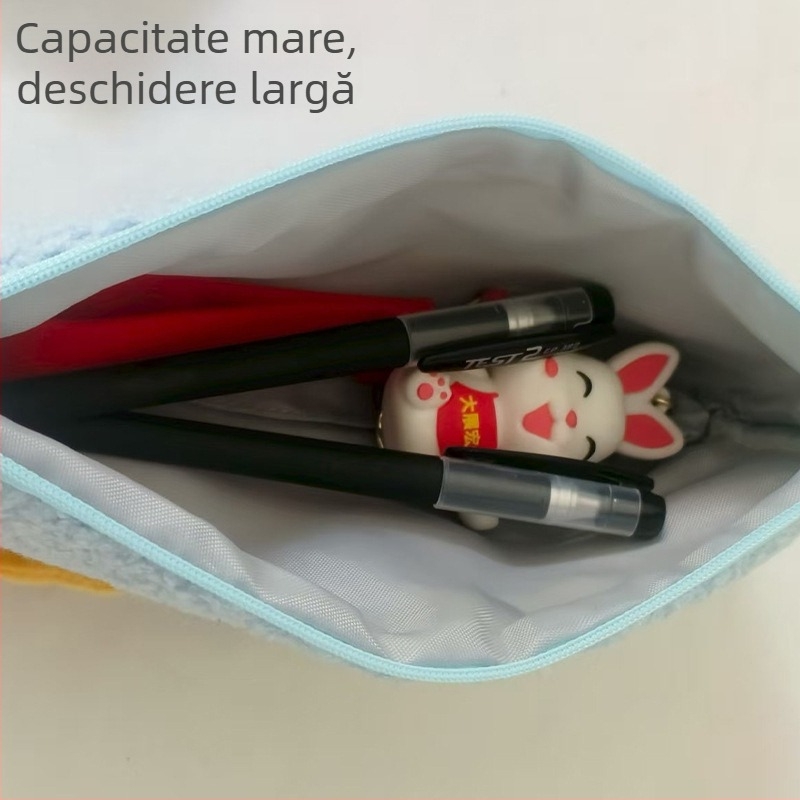Geantă pentru creioane din pluș și organizator de rechizite, design drăguț, capacitate mare pentru elevi