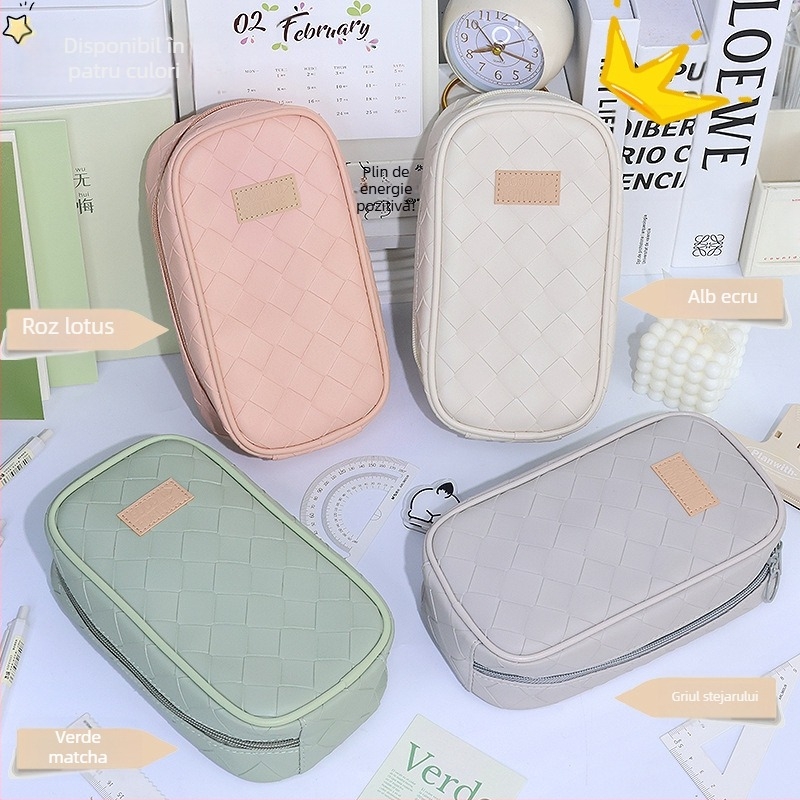 Penar multifuncțional cu capacitate mare, design țesut în stil coreean, cutie pentru papetărie cu depozitare în șase niveluri