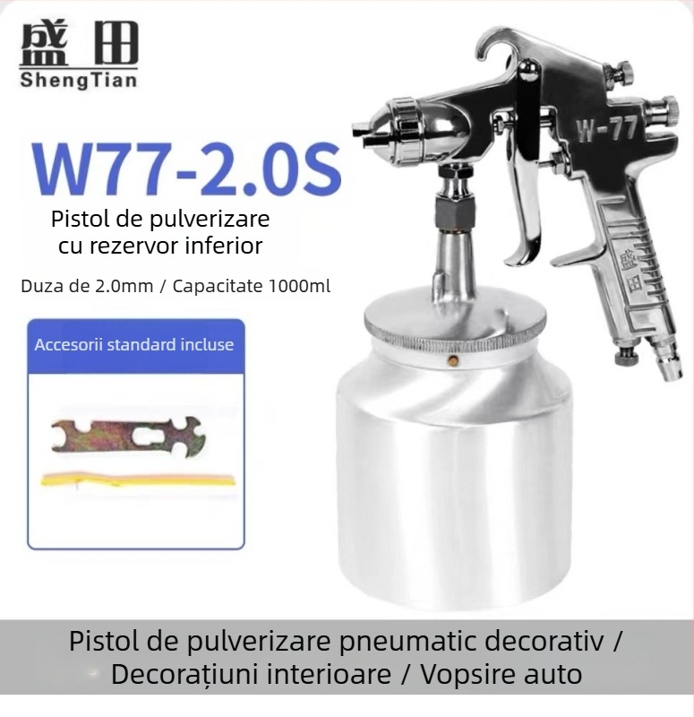 Shengtian W-71/77 pistol pneumatic de pulverizare, cupe superioare și inferioare, pentru mobilier, lemn și vopsele auto