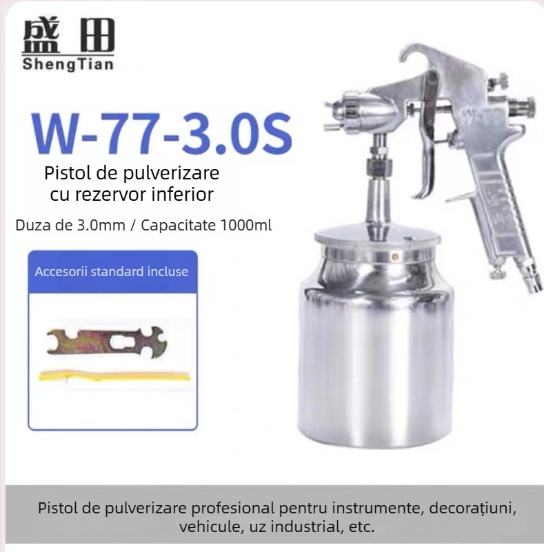 Shengtian W-71/77 pistol pneumatic de pulverizare, cupe superioare și inferioare, pentru mobilier, lemn și vopsele auto