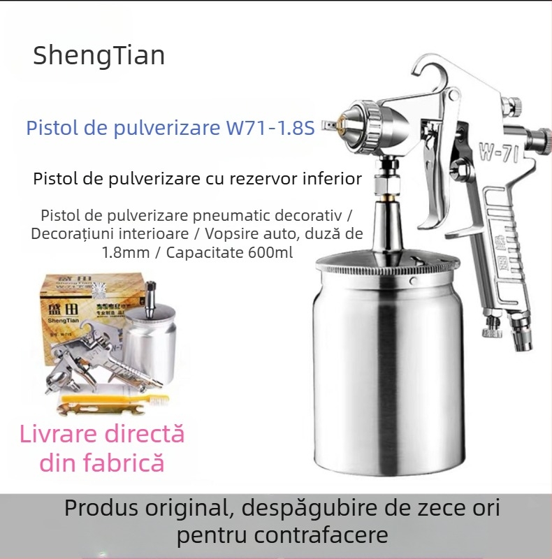 Shengtian W-71/77 pistol pneumatic de pulverizare, cupe superioare și inferioare, pentru mobilier, lemn și vopsele auto