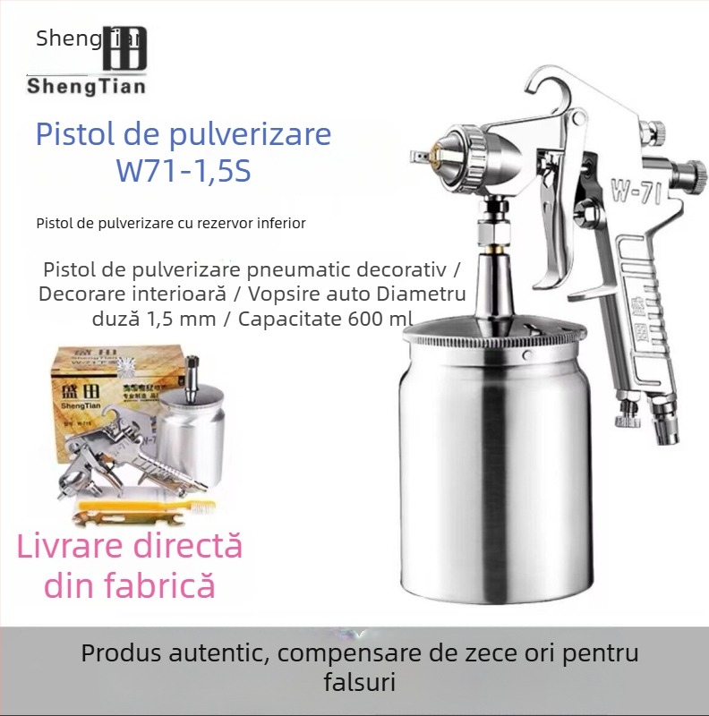 Shengtian W-71/77 pistol pneumatic de pulverizare, cupe superioare și inferioare, pentru mobilier, lemn și vopsele auto