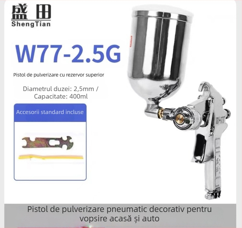 Shengtian W-71/77 pistol pneumatic de pulverizare, cupe superioare și inferioare, pentru mobilier, lemn și vopsele auto