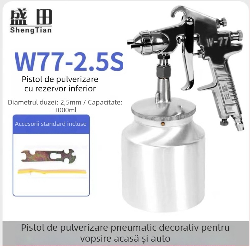 Shengtian W-71/77 pistol pneumatic de pulverizare, cupe superioare și inferioare, pentru mobilier, lemn și vopsele auto