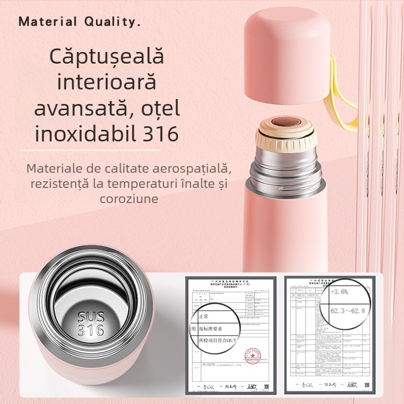 Termos gradient cu interior din oțel inoxidabil 316L și exterior din 304, portabil, cu capac dublu, menține băuturile reci peste 36 de ore