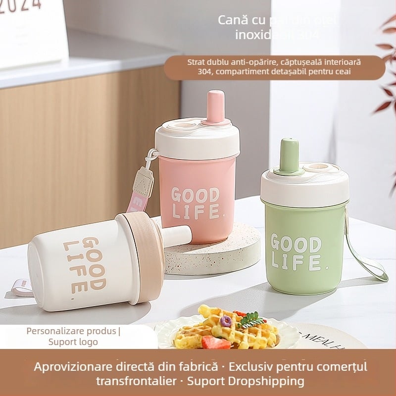 Cană termică cu interior din oțel inoxidabil 304, cu pai, pentru cafea, unisex, model nou 2024, capacitate mare, portabilă pentru călătorii