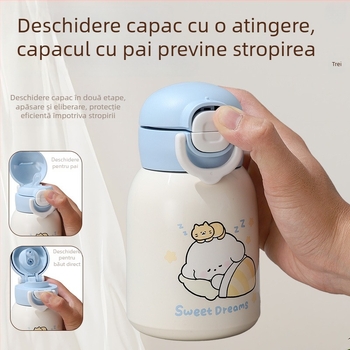 Cană termică din oțel inoxidabil 316, capacitate mare, portabilă, cu capac dublu pentru băut, stil desen animat