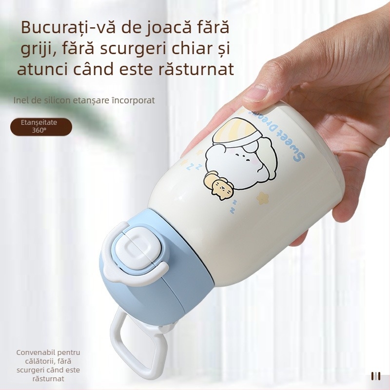 Cană termică din oțel inoxidabil 316, capacitate mare, portabilă, cu capac dublu pentru băut, stil desen animat