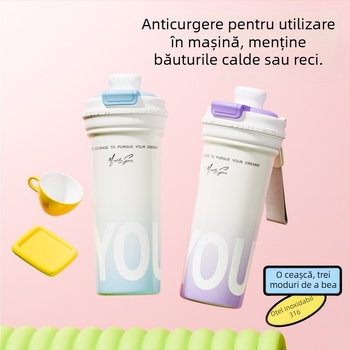 Termos minimalist din oțel inoxidabil 316 cu pai, pentru mașină, pahar dublu