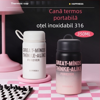 Termos mini din oțel inoxidabil 316 pentru copii, portabil, design drăguț, cu șnur de purtare, ceai și apă cu separare pentru elevi