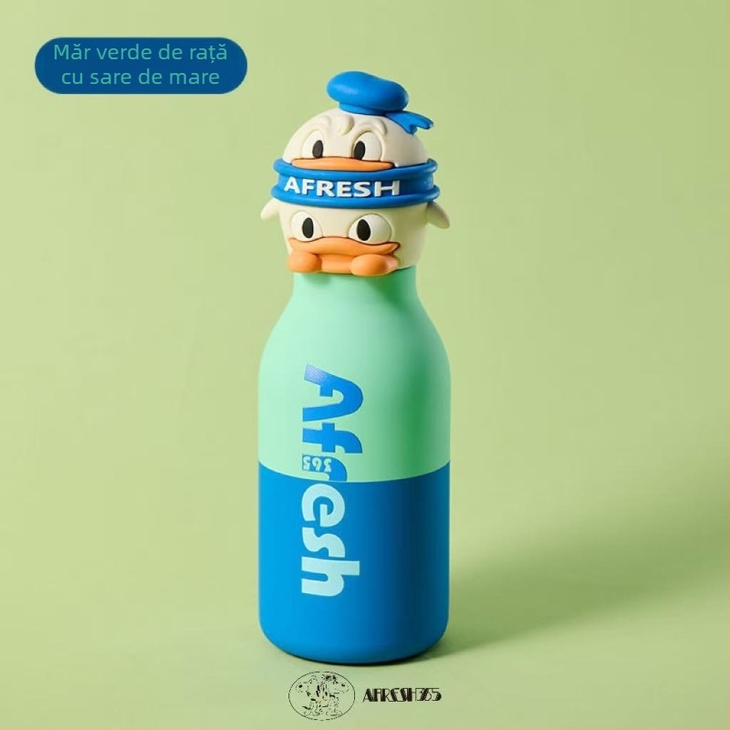 Cupe termice din oțel inoxidabil, două culori, rață desen animat drăguță, design creativ personalizat pentru apă de sport 450 ml, portabil