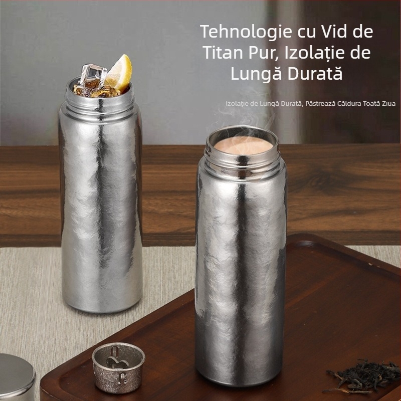 Cana termică din titan pur, cu pereți dubli și izolație în vid, portabilă