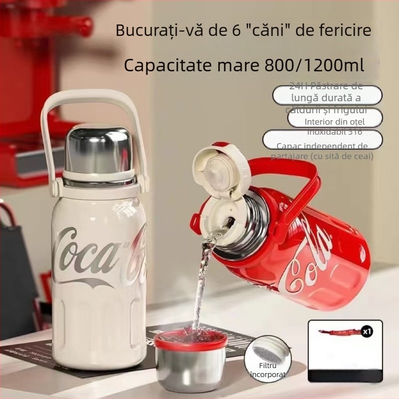 Cană izotermă din oțel inoxidabil 316, capacitate mare, recipient sport cu mâner din șnur, portabil pentru exterior