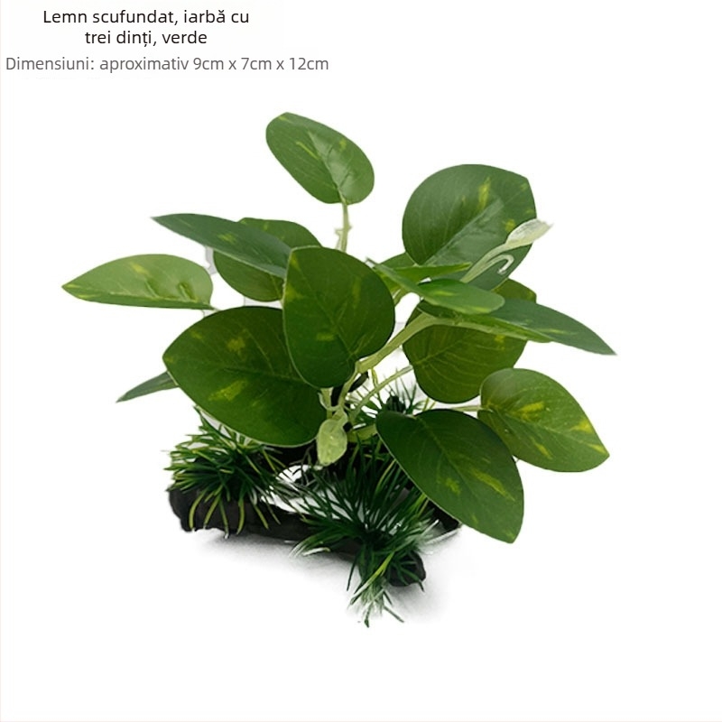 Decor pentru acvariu cu plante artificiale, frunze de iarbă acvatică, lemn plutitor, decor din alge marine și frunze de mătase artificiale