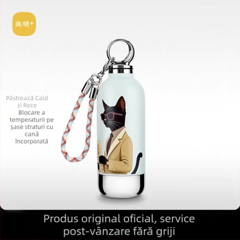Cana termică cu pai, din oțel inoxidabil, portabilă, capacitate mică, pentru femei, stil modern