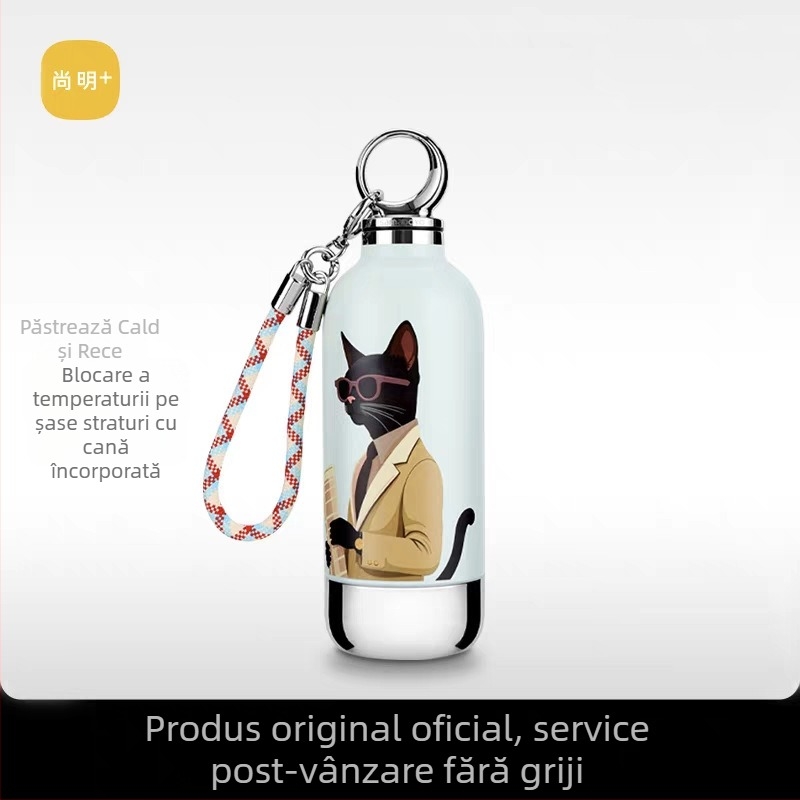 Cana termică cu pai, din oțel inoxidabil, portabilă, capacitate mică, pentru femei, stil modern