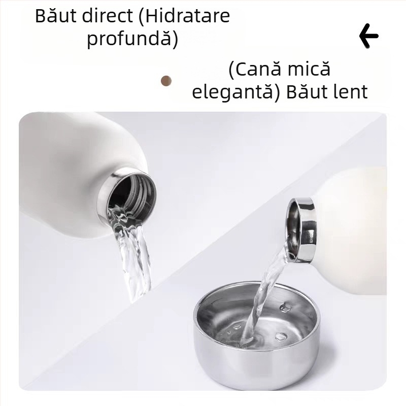 Cana termică cu pai, din oțel inoxidabil, portabilă, capacitate mică, pentru femei, stil modern