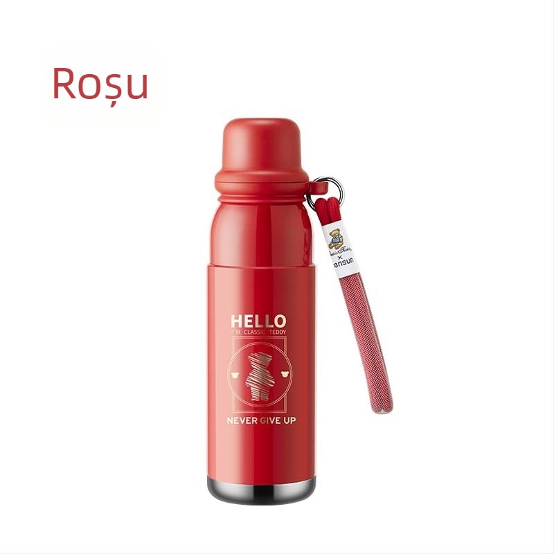 Advance – Termos Teddy clasic, izolație în vid, din oțel inoxidabil, portabil, pentru mașină, cu mâner din frânghie, interior 316, exterior 304