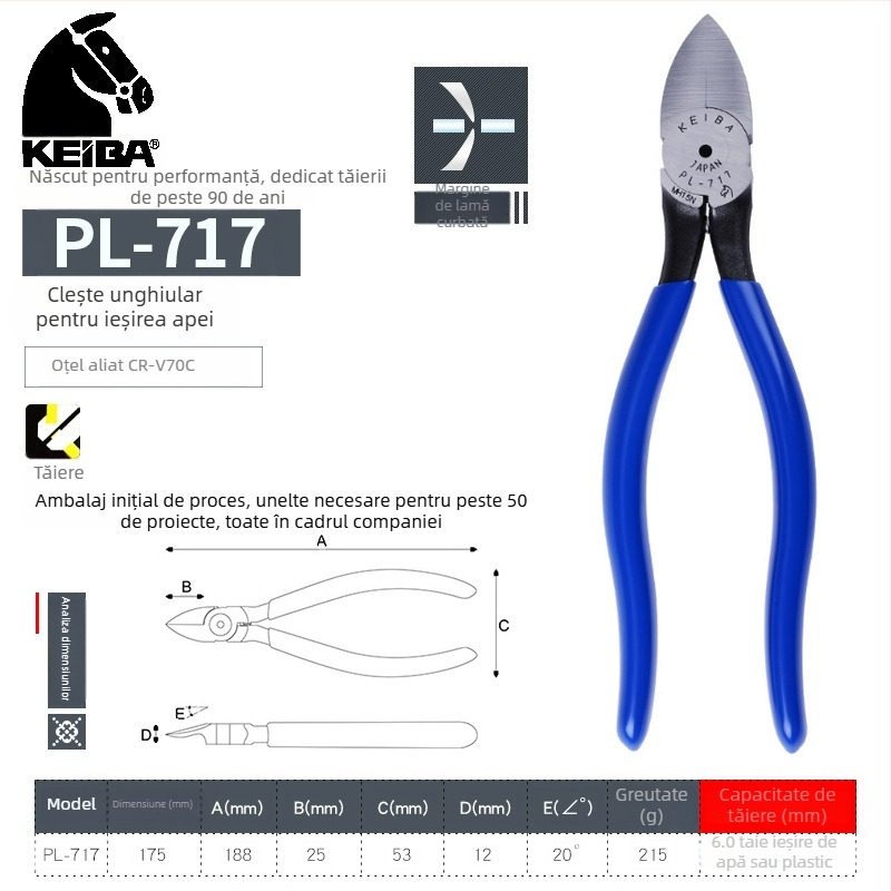 KEIBA clește de 6 inci PL-726 cu fălci drepte și mâner din plastic MN-A05